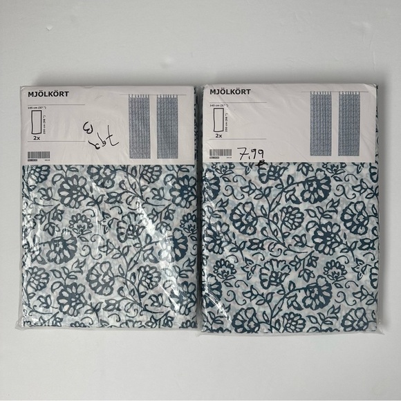 IKEA Other - Ikea Mjölkört Mjolkort Curtains 4 Panels 57” x 98” Blue White Floral NWT